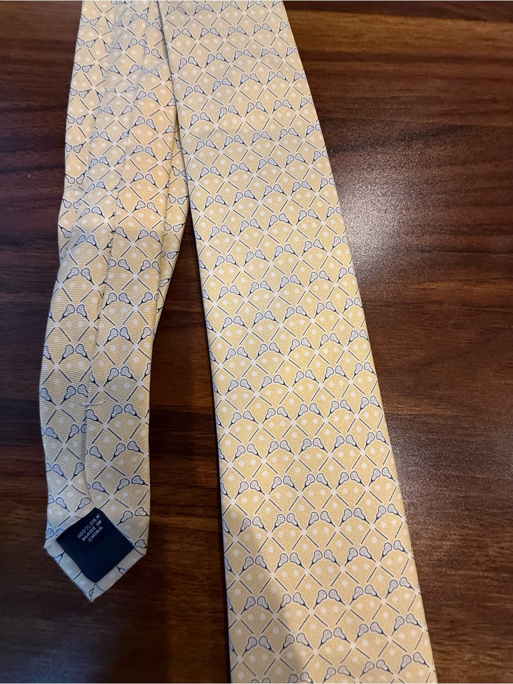 Tailorbyrd Yellow Lacrosse Geometric Silk Tie with Navy Accents